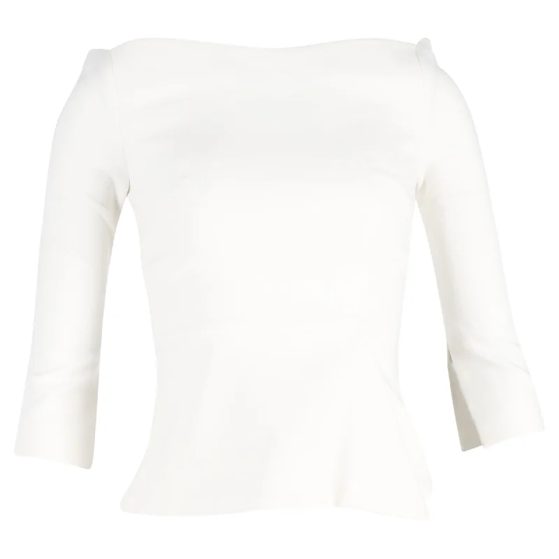 Roland Mouret 3/4 Sleeves Peplum Top in White Viscose Exquisite Women's Wear Sale