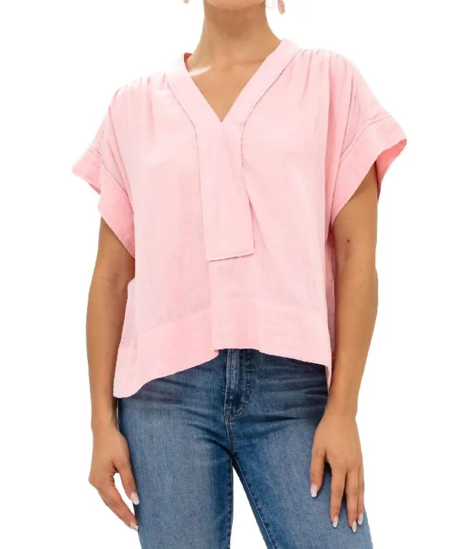 Roll Sleeve Top In Bahama Pink Coastal Beach - Inspired Style