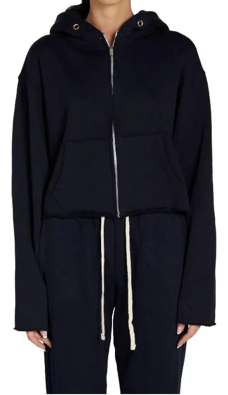 Rosa Raw Zip Hoodie In Navy Evening Looks