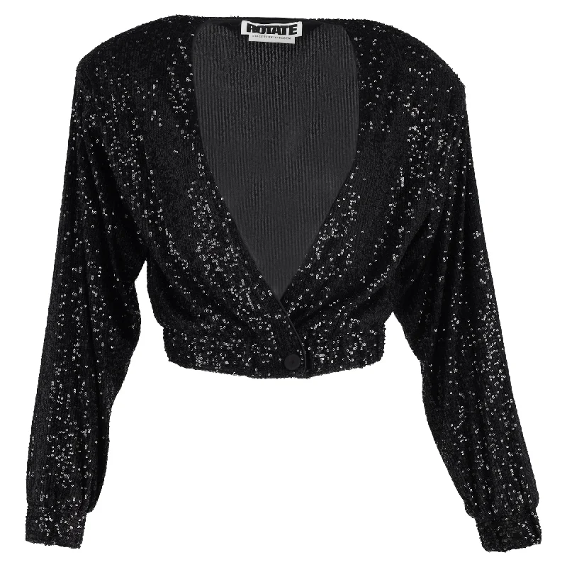 Rotate Birger Christensen Deep V-Neck Sequin-Detailed Jacket in Black Polyester Attire Sale