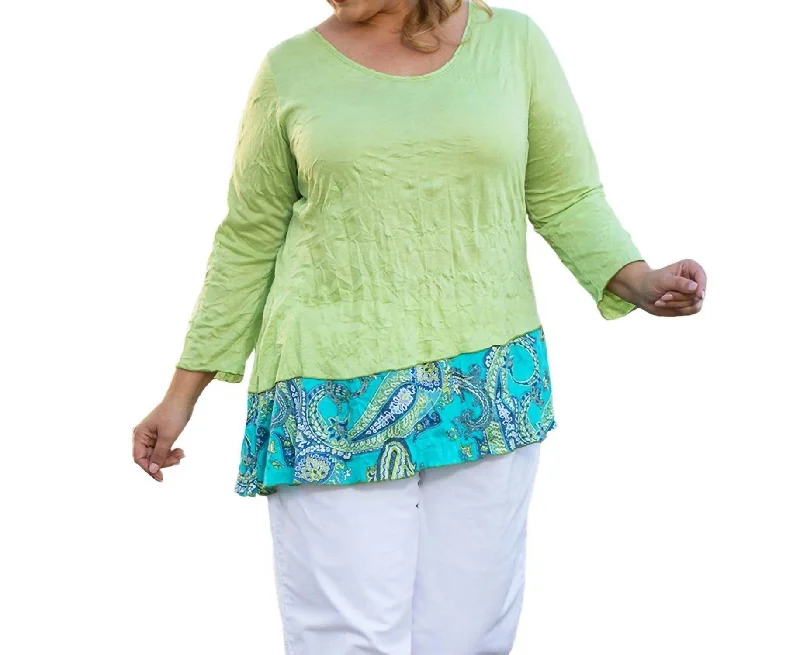 Round Neck 3/4 Sleeve Kristi Tunic - Plus Size In Margarita Lime Feminine Allure