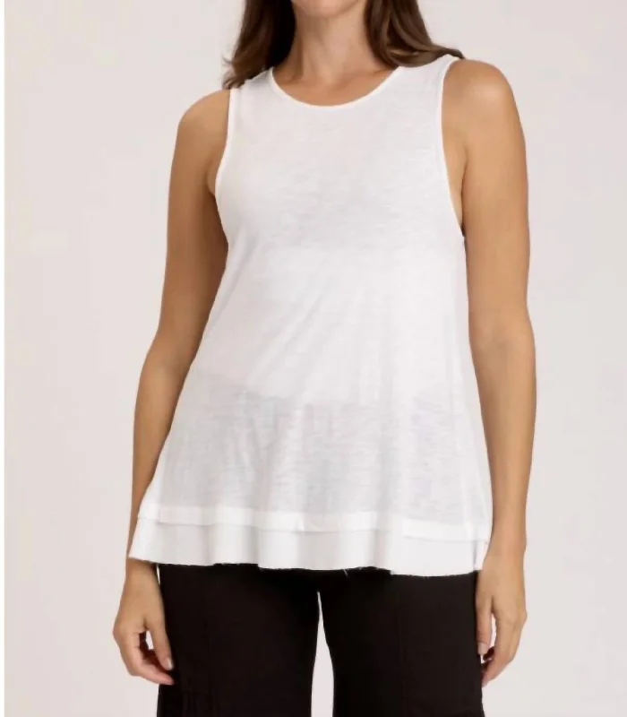 Round Neck Double Hem Tank Top White Trendy Aesthetics