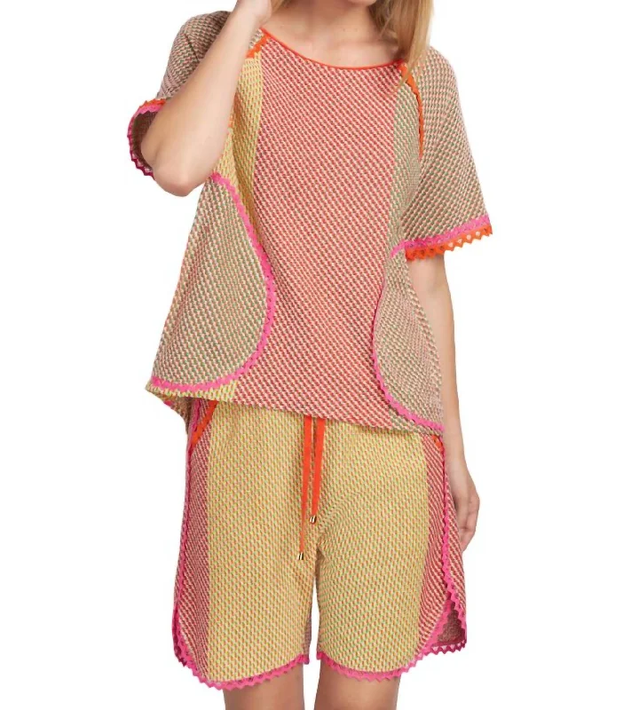 Round Neck Knit Top In Pink Orange Multi Trendy Styles