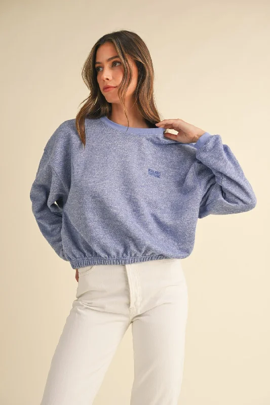 Round Neck Letter Embroidery Crop Sweatshirt Flash Sale