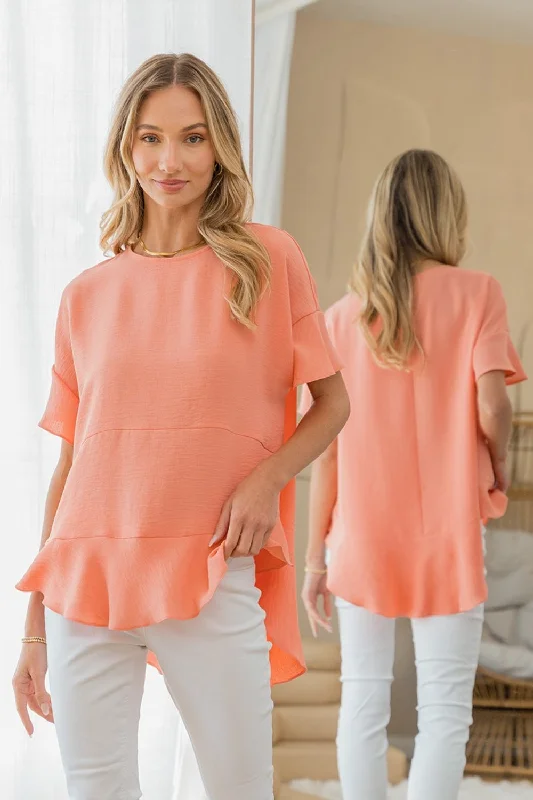 Round Neck Ruffled Top Contemporary Chic