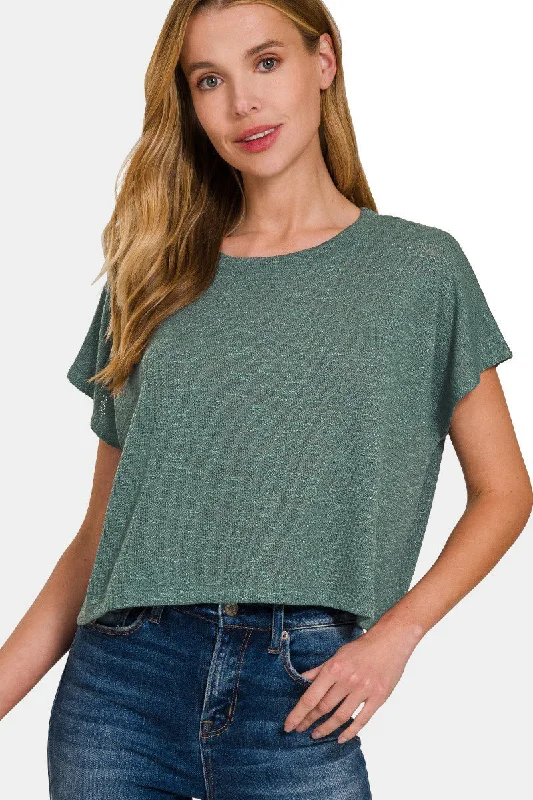 Round Neck Short Sleeve Crop T-Shirt Limited Time Deal