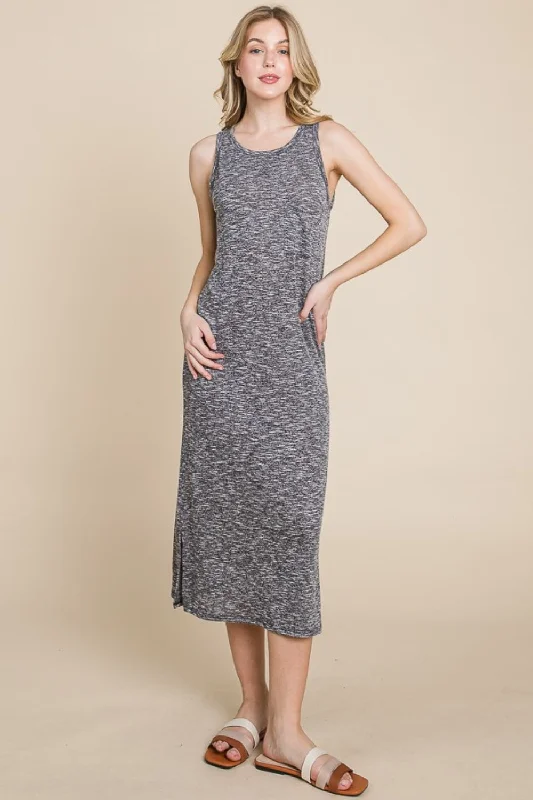 Round Neck Slit Midi Tank Dress Sustainable Fashion Extravaganza