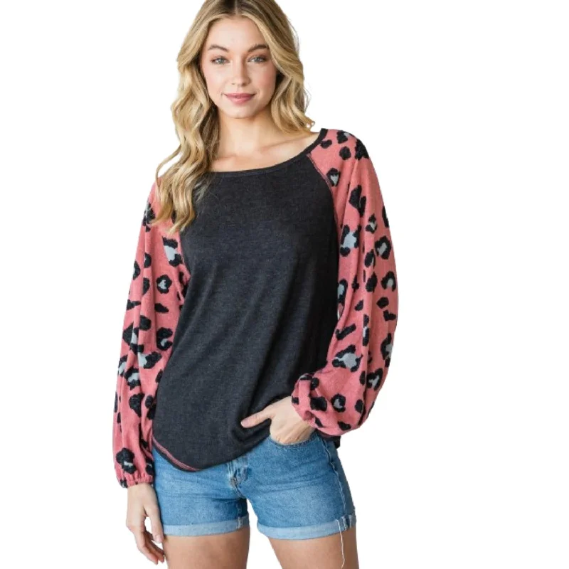 Round Neckline And Animal Print Color Block Top Today Only