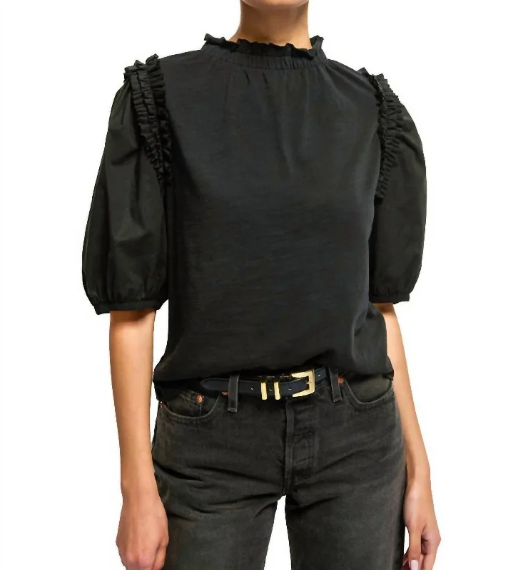 Roya Ruched Neck Top In Jet Black Seasonal Clearance