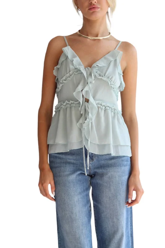 Ruffle Camisole Top In Neutral Blue Chic And Trendy