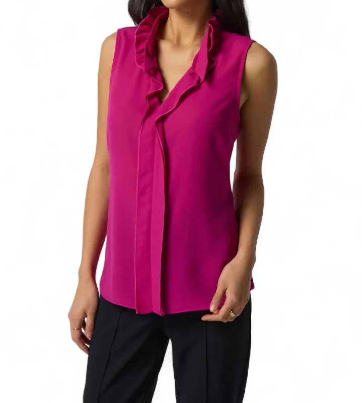 Ruffle Collar Sleeveless Top In Fuchsia Cutting Edge Fashion