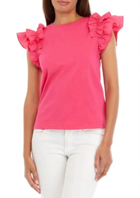 Ruffle Detailed Top In Fuchsia First Order Discount