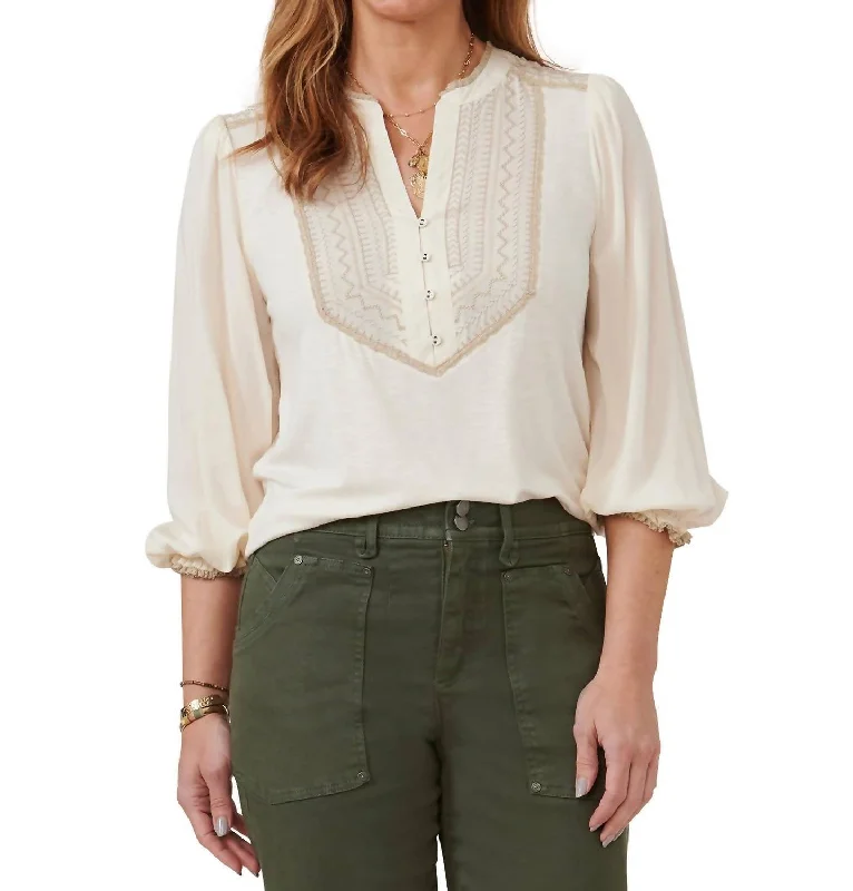 Ruffle Edge Neck Top In French Vanilla Feminine Elegance