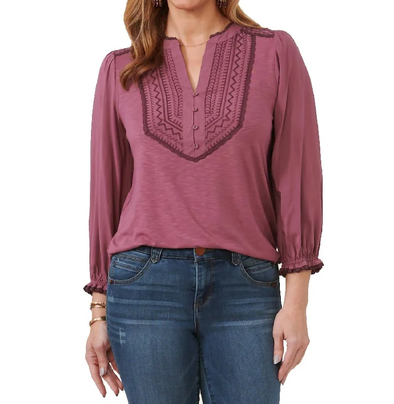 Ruffle Edge Neck Top In Tulip Nectar Effortless Comfort