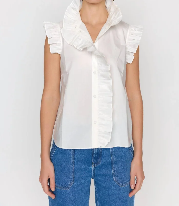 Ruffle Sleeve Marfa Top In Blanc Vibrant Femme Fashion