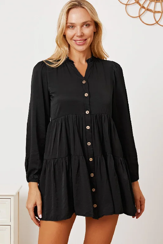 Ruffled Button Up Long Sleeve Tiered Shirt Playful Elegance