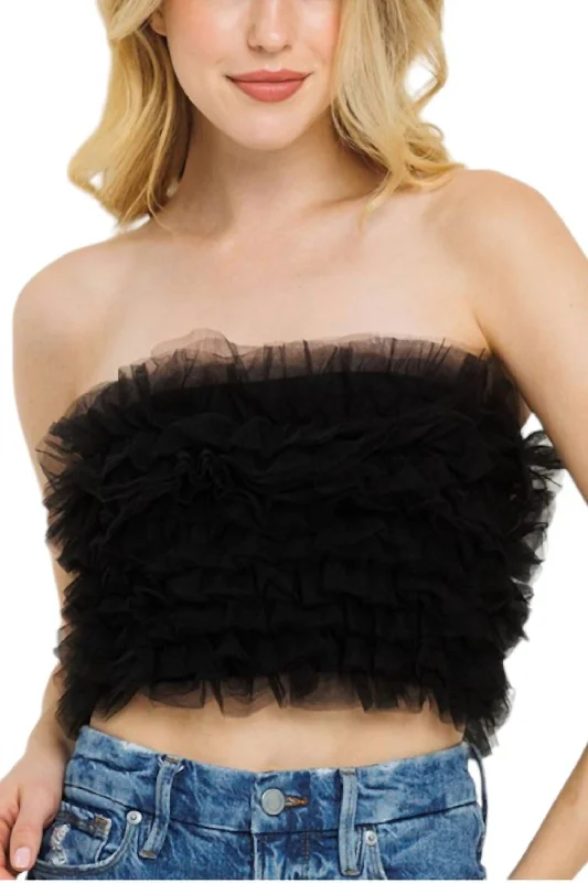 Ruffled Tulle Tube Top In Black Feminine Soft - Hued Styles