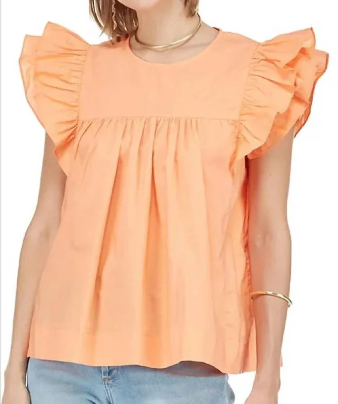 Ruffles Sleeve Babydoll Top In Peach Flash Sales