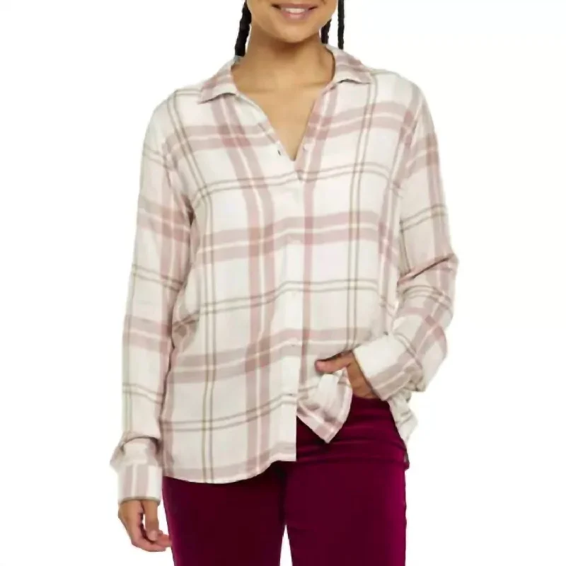 Rumi Shirt In Washed Mauve Tan Plaid Urban Femme Streetwear