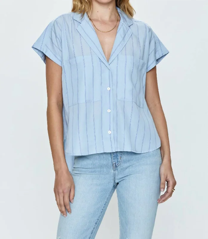 Sabine Button Shirt In Sky Wide Stripe Trendy Aesthetics