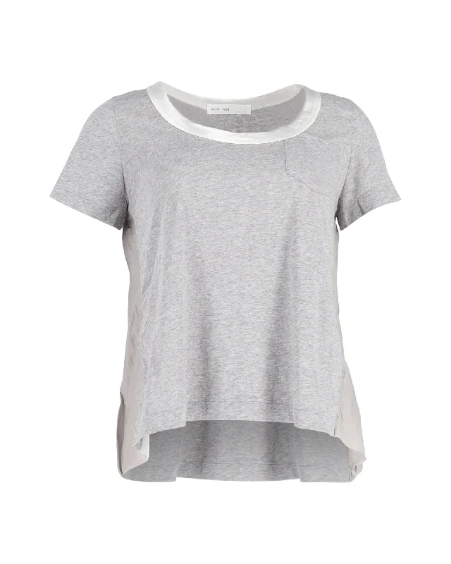 Sacai Luck Tulle-Lined and Satin-Paneled T-shirt in Grey Cotton Fashionista Favorites