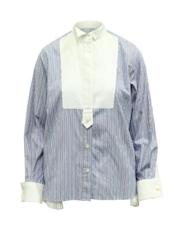 Sacai Striped Shirt in Blue and White Cotton Enjoy Discount