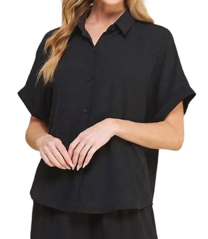 Sadie Short Sleeve Button Down In Black Luxury Fashion for Women