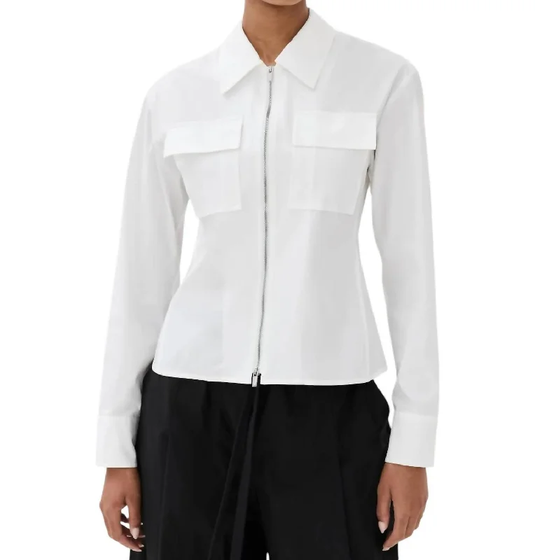 Sage Cotton Zip Top In White Clearance Event