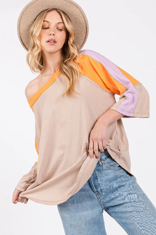 SAGE + FIG Color Block Curved Hem T-Shirt Fashion Sale