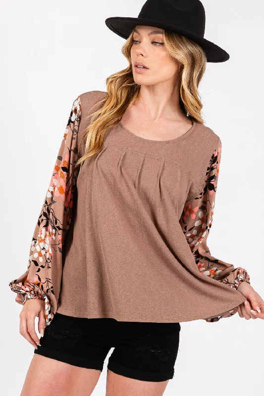 SAGE + FIG Floral Long Sleeve Front Pleated Detail Blouse Limited - Time Bundle