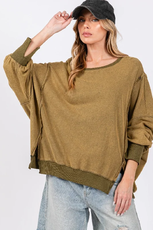 SAGE + FIG Mineral Wash Side Slit Oversized Sweatshirt Latest Fashion