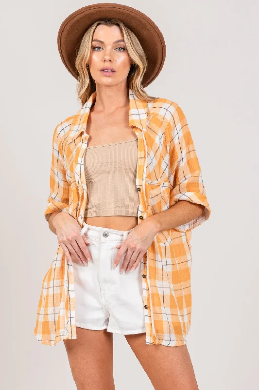 SAGE + FIG Plaid Button Up Side Slit Shirt Effortless Sophistication