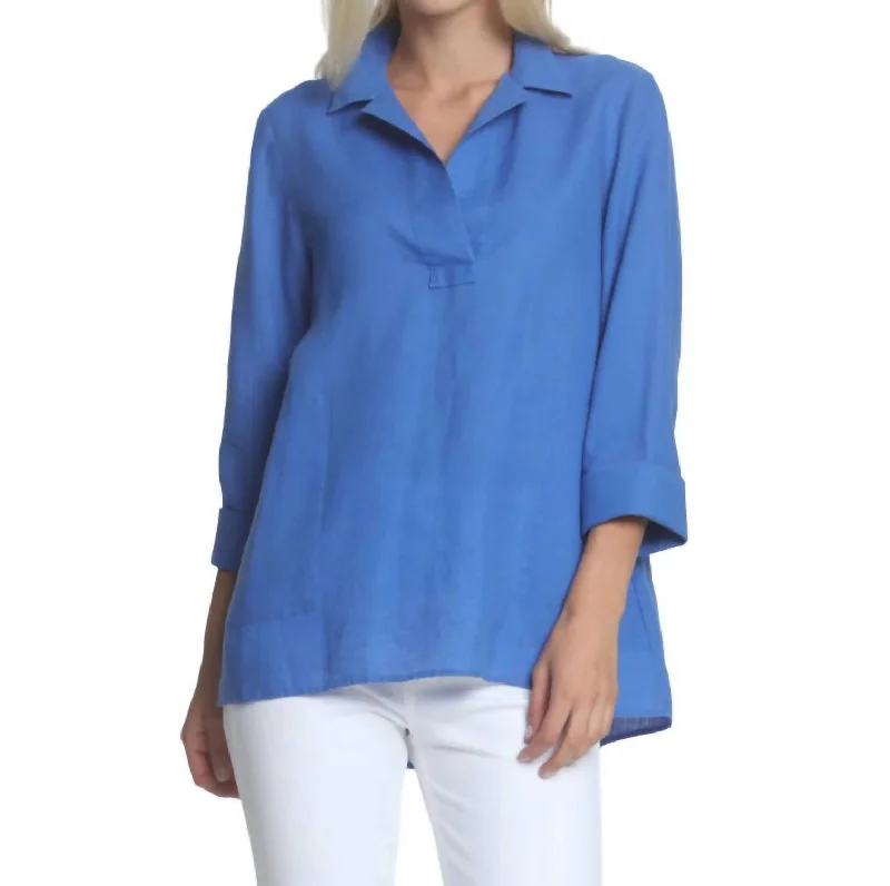 Salina 3/4 Sleeve Blouse In Lapis Playful Elegance