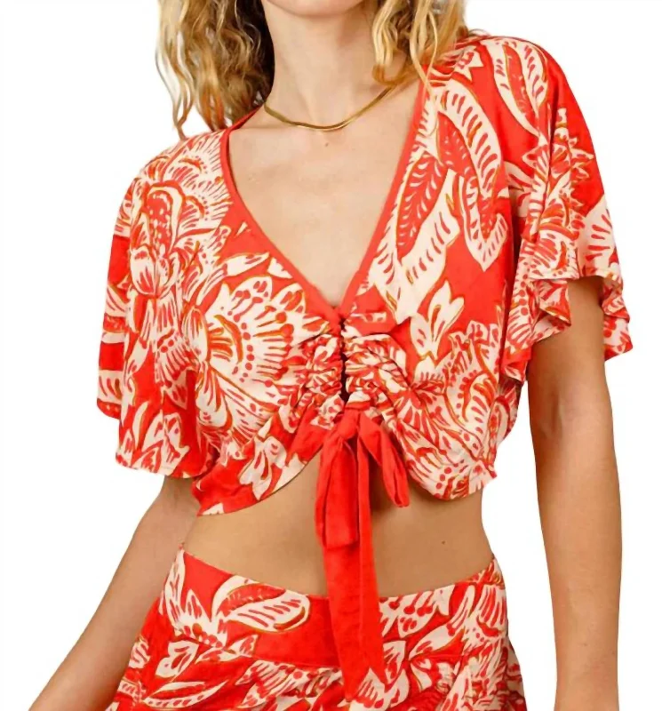 Samara Top In Orange Floral Style