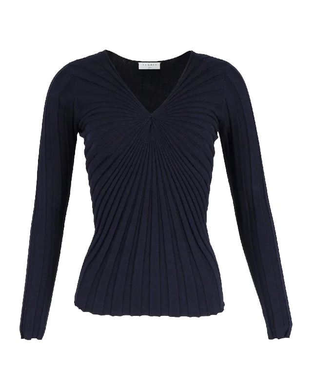 Sandro Justine V-Neck Knit Jumper in Navy Blue Cotton Special Offer