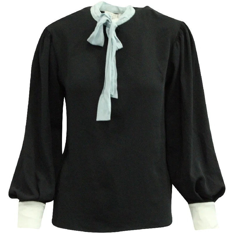 Sandro Long Sleeve Blouse with Pussy Bow in Black Polyester Runway Inspired Wear