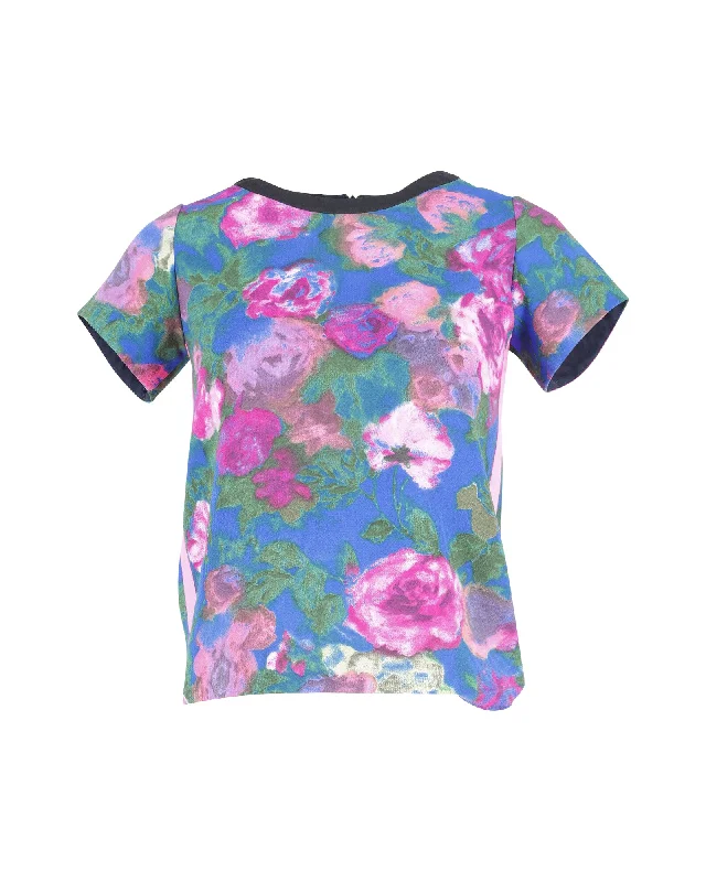 Sandro Paris Cut-Out T-Shirt in Floral Print Polyester Classic Women's Fashion