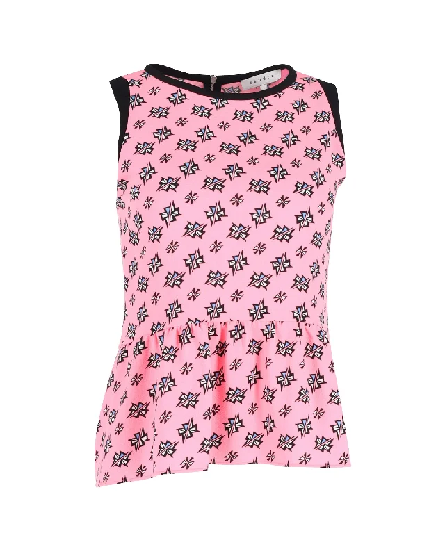 Sandro Paris Printed Peplum Top in Pink Polyester First Order Discount