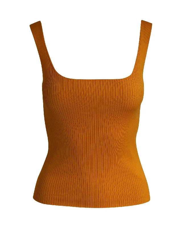 Sandro Paris Ribbed Knit Tank Top in Orange Viscose Limited Time Deal