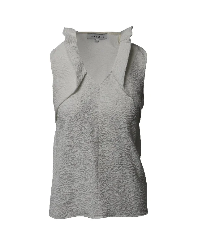 Sandro Paris Sleeveless Top in White Polyester Viscose Elegant Ensemble