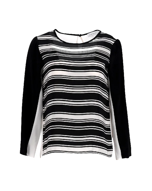 Sandro Striped Top in Black and White Silk Fashion Deal