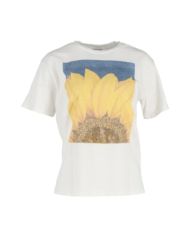 Sandro Sunflower Graphic T-Shirt in Cream Organic Cotton Graceful Movement