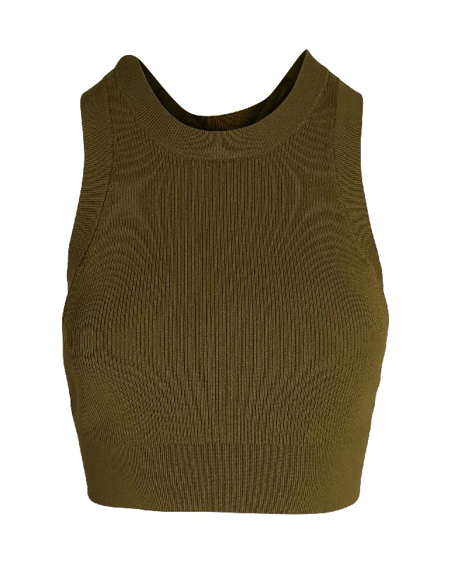 Sandro Twisted-Back Cropped Top in Olive Viscose Wardrobe Refresh