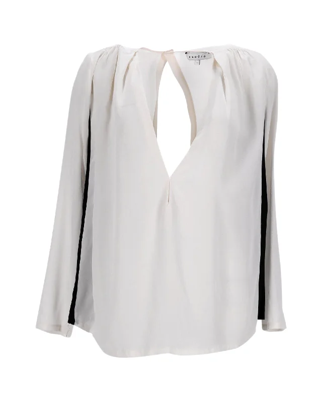 Sandro V-Neck Blouse in Grey Silk Fashion Forward