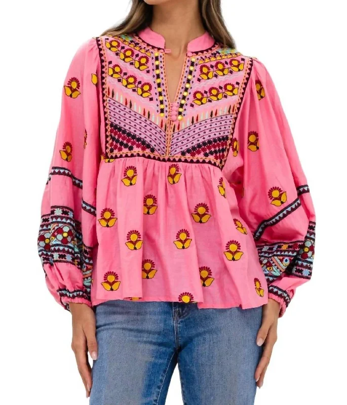 Sante Fe Top In Pink Floral Style