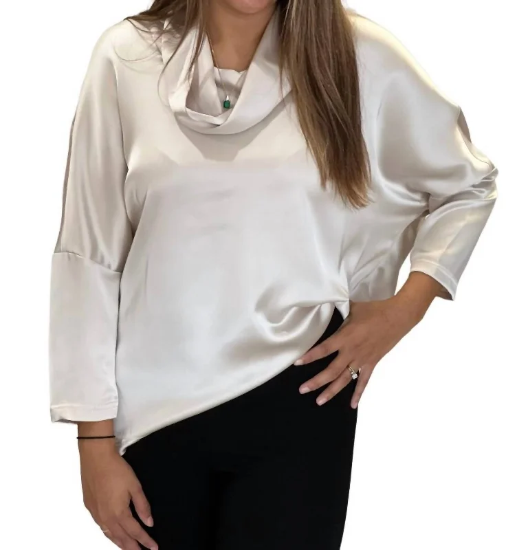 Satin Cowled Top In Stone Elegant Attire