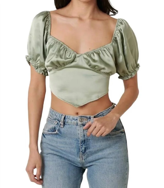 Satin Sweetheart Crop Top In Sage Summer Splash Sale