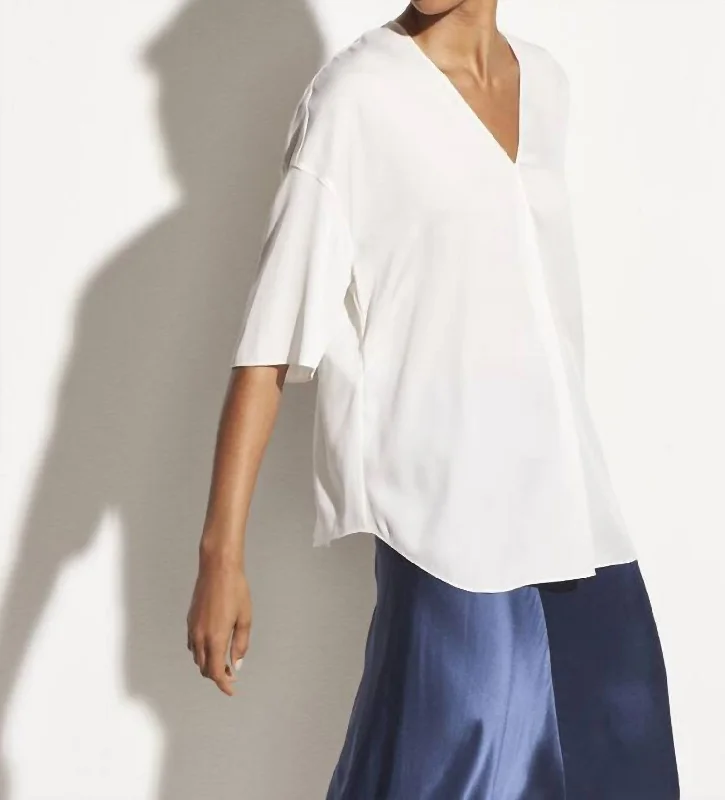 Satin V-Neck Popover In Optic White Stay Ahead In Style