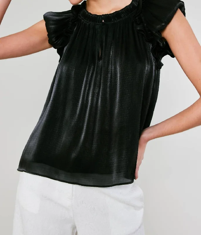 Satin Weave Top In Black Vibrant Femme Fashion