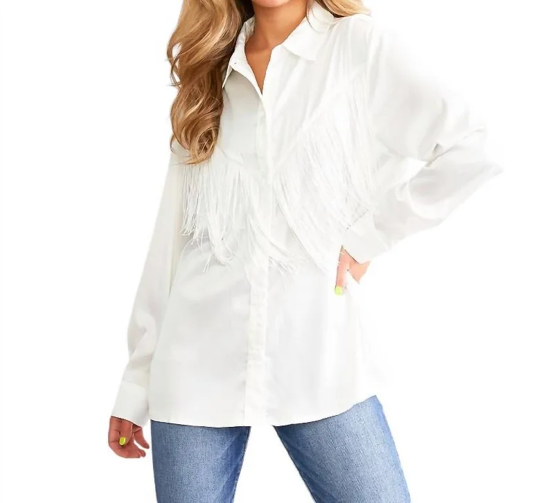 Satin Western Fringe Button Down Top In White Fashion For Every Occasion